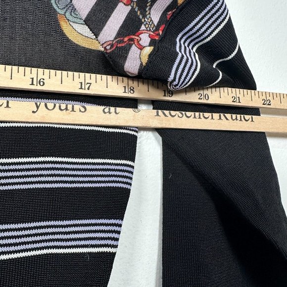 Feratelli Womens Medium Blouse Belted Art Stretch Black 3/4 Sleeves Striped - Picture 14 of 16